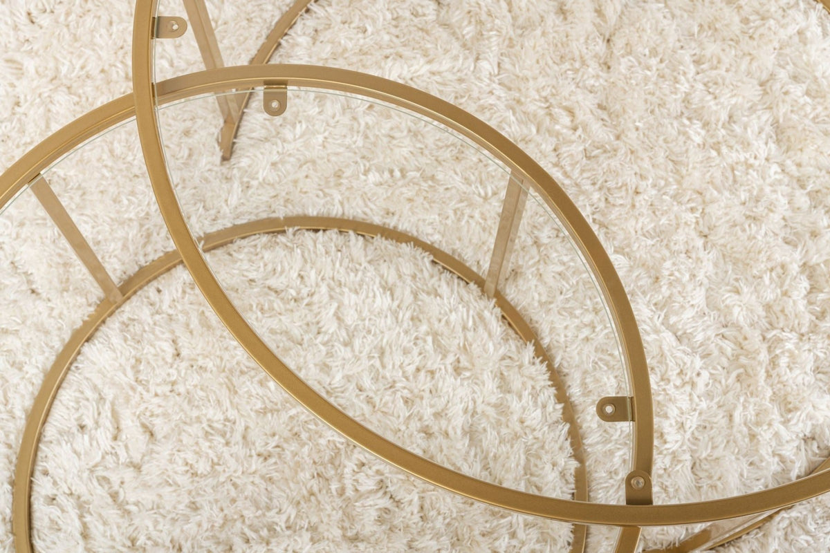 Coffee Tables - Modern Round Coffee Table Set of 2 Uru Gold - Transparent Glass - 80/60 cm - Dimehouse