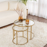 Coffee Tables - Modern Round Coffee Table Set of 2 Uru Gold - Transparent Glass - 60/42 cm - Dimehouse