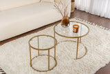 Coffee Tables - Modern Round Coffee Table Set of 2 Uru Gold - Transparent Glass - 60/42 cm - Dimehouse