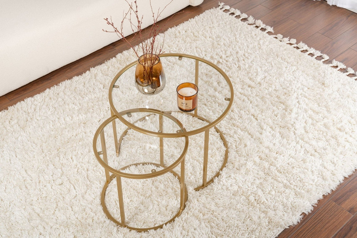 Coffee Tables - Modern Round Coffee Table Set of 2 Uru Gold - Transparent Glass - 60/42 cm - Dimehouse