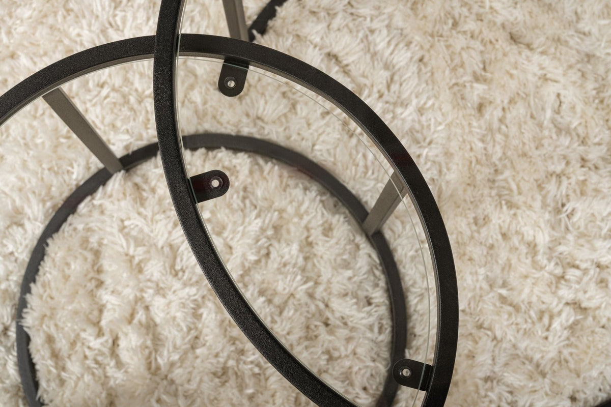 Coffee Tables - Modern Round Coffee Table Set of 2 Uru Black - Transparent Glass - 60/42 cm - Dimehouse