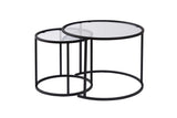 Coffee Tables - Modern Round Coffee Table Set of 2 Uru Black - Transparent Glass - 60/42 cm - Dimehouse