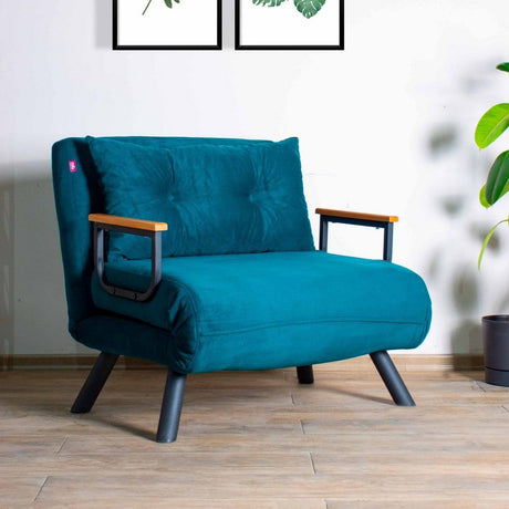 Armchairs - Scandinavian sleeping armchair Petrol Blue fabric linen look Sando - Dimehouse
