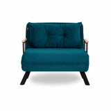 Armchairs - Scandinavian sleeping armchair Petrol Blue fabric linen look Sando - Dimehouse