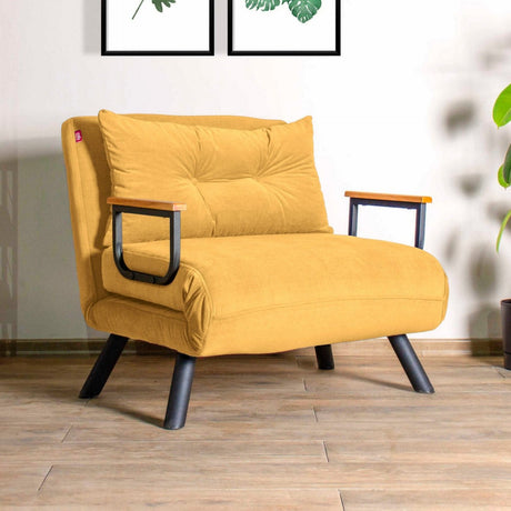 Armchairs - Scandinavian sleeping armchair Mustard Yellow fabric linen look Sando - Dimehouse