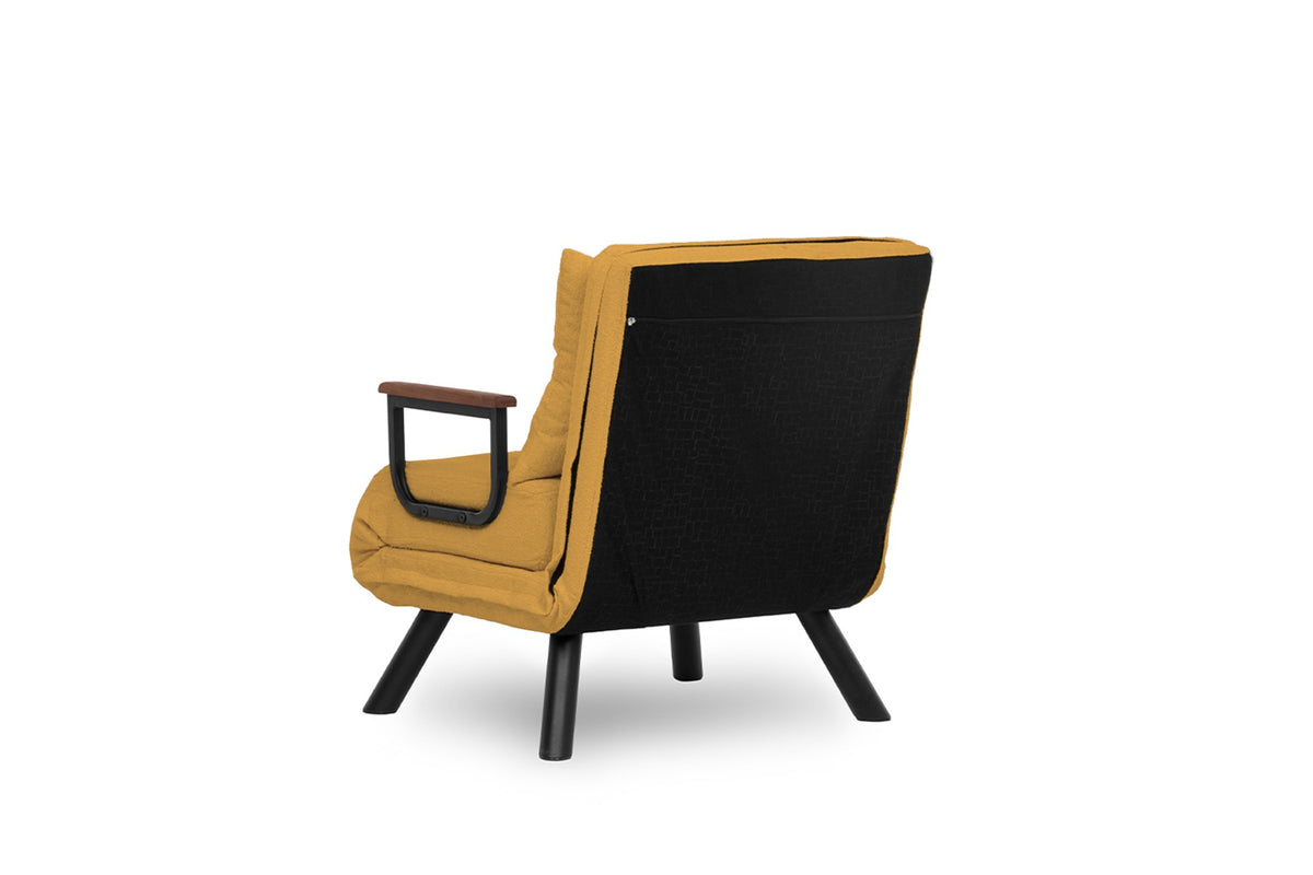 Armchairs - Scandinavian sleeping armchair Mustard Yellow fabric linen look Sando - Dimehouse