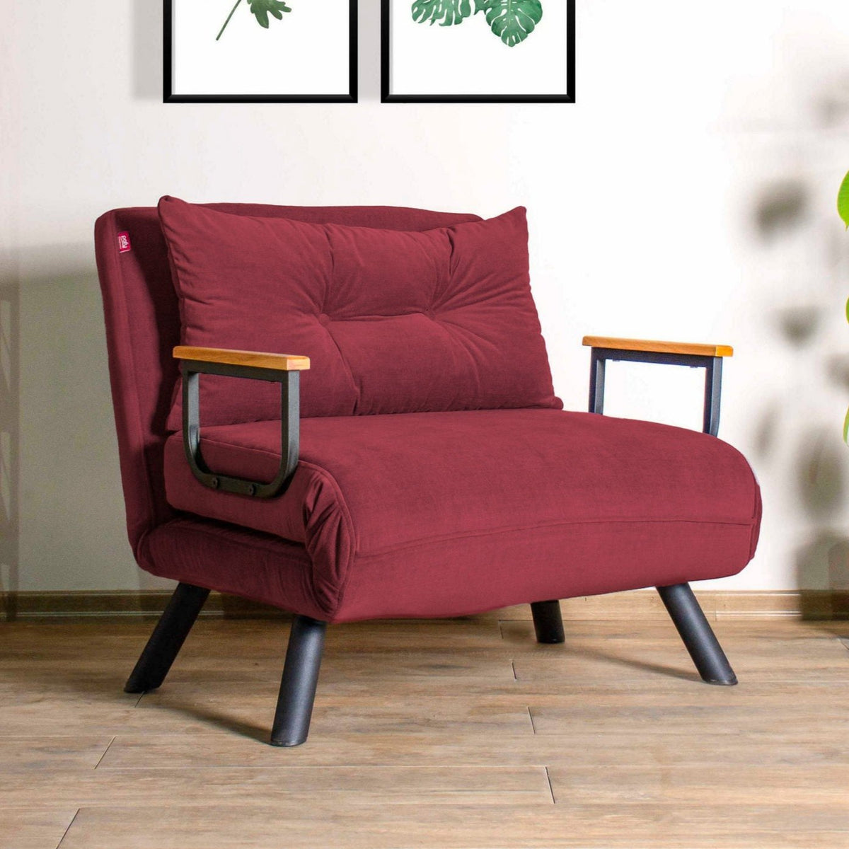 Armchairs - Scandinavian sleeping armchair Bordeaux Red fabric linen look Sando - Dimehouse