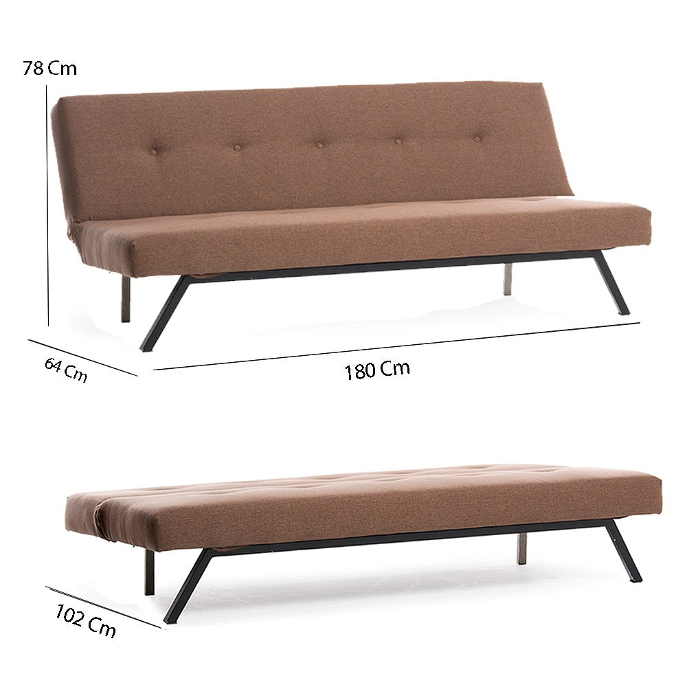 Sofa beds - Sofa bed Zoly Brown Fabric 3 - Seater - 180 cm - Without armrests - Zoly - Dimehouse
