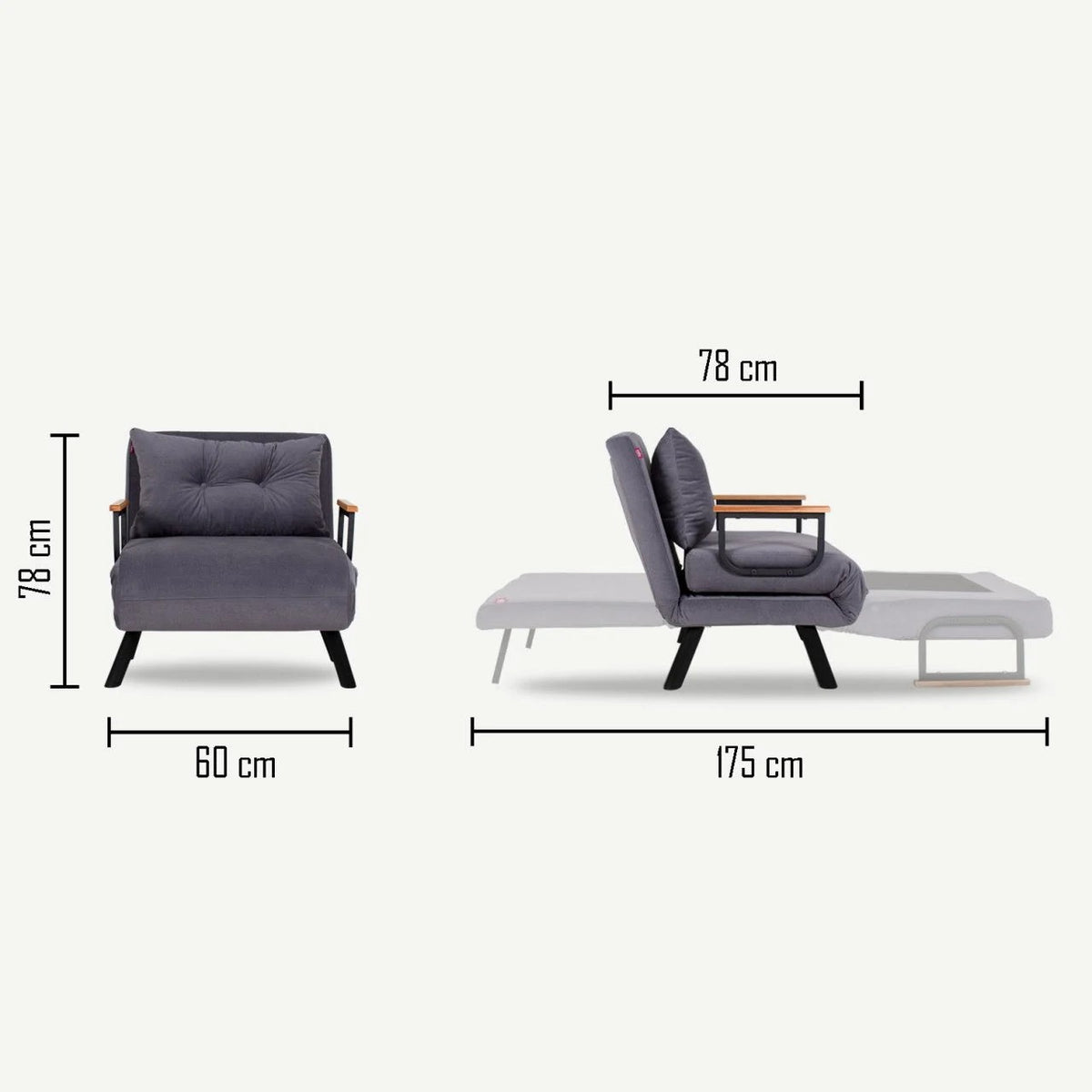 Armchairs - Scandinavian sleeping armchair Anthracite mixed fabric Sando - Dimehouse