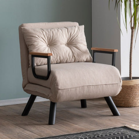 Armchairs - Scandinavian sleeping armchair Taupe fabric linen look Sando - Dimehouse