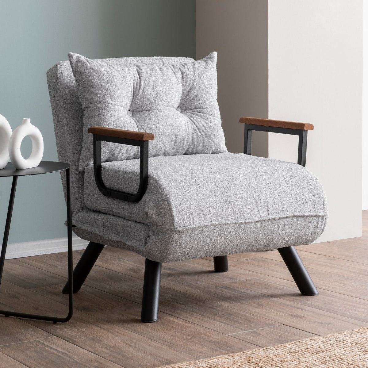 Armchairs - Scandinavian sleeping armchair Gray teddy fabric Sando - Dimehouse