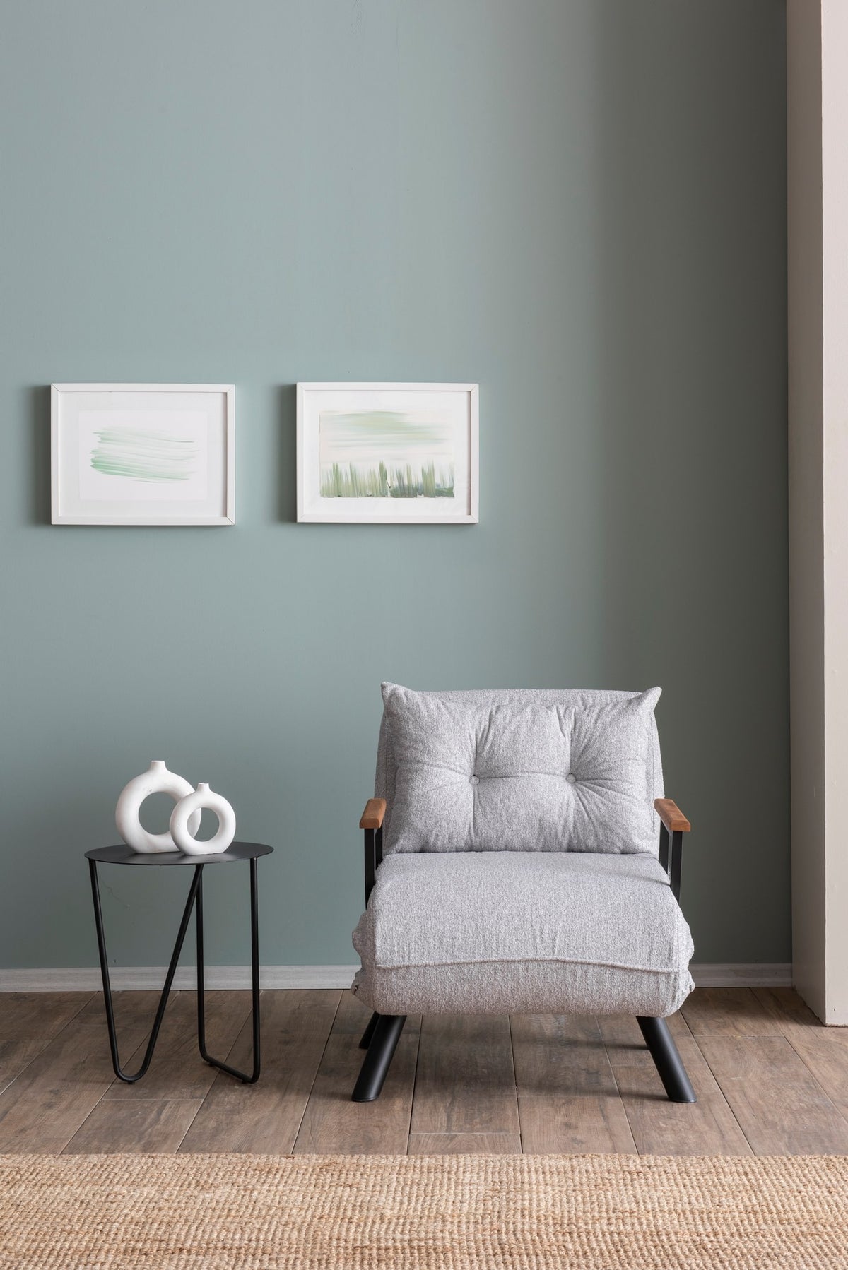 Armchairs - Scandinavian sleeping armchair Gray teddy fabric Sando - Dimehouse
