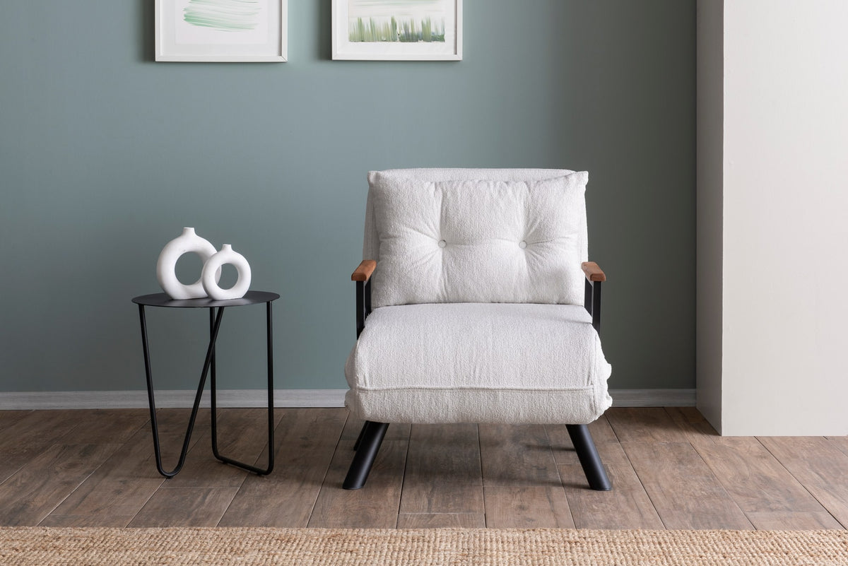Armchairs - Scandinavian sleeping armchair Cream teddy fabric Sando - Dimehouse