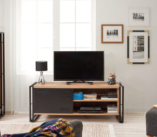 TV Furniture - TV Furniture Cosmo Atlantic Pine Black Melamine 130x50x45 cm - Dimehouse