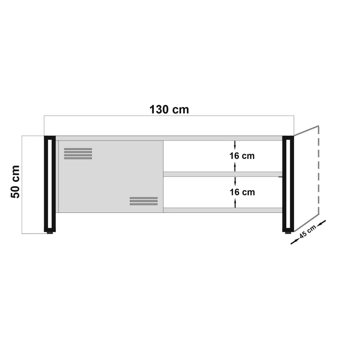 TV Furniture - TV Furniture Cosmo Atlantic Pine Black Melamine 130x50x45 cm - Dimehouse