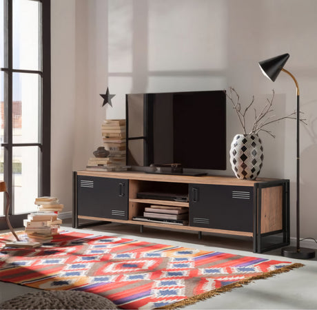 TV Furniture - TV Furniture Cosmo Atlantic Pine Black Melamine 180x50x45 cm - Dimehouse