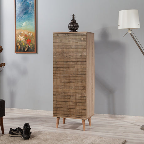 Shoe cabinets - Shoe cabinet Filinta Sonoma Oak Slats Melamine 50x135x38 cm - Dimehouse
