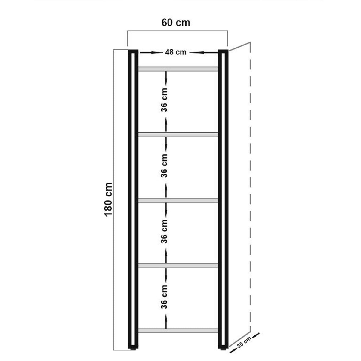Bookcases - Industrial bookcase pine wood melamine black metal Cosmo 60x180x35 cm - Dimehouse