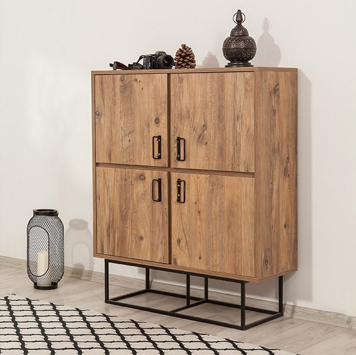 Wall cabinets - Wall cabinet Quantum Solo Atlantic Pine Black Melamine 93x115x36 cm - Dimehouse