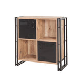 Bookcases - Industrial sideboard pine wood melamine black metal Cosmo 89x89x35 cm - Dimehouse