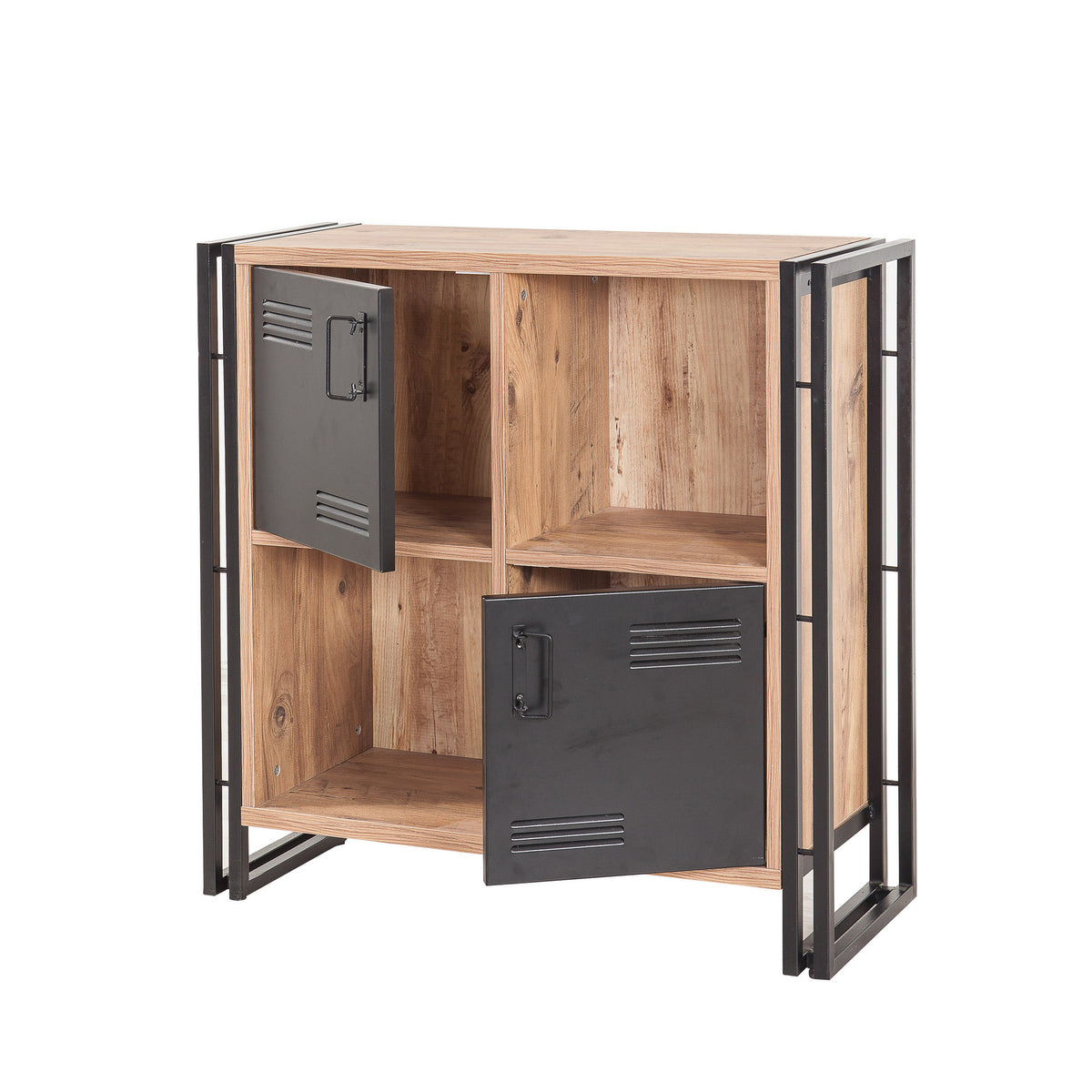 Bookcases - Industrial sideboard pine wood melamine black metal Cosmo 89x89x35 cm - Dimehouse