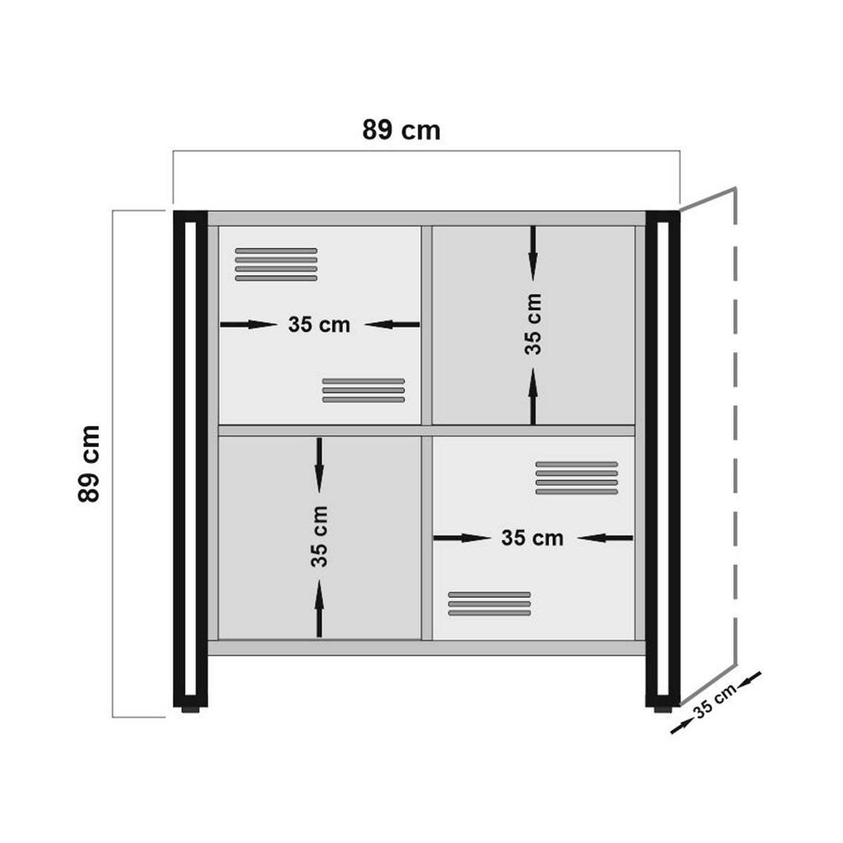 Bookcases - Industrial sideboard pine wood melamine black metal Cosmo 89x89x35 cm - Dimehouse
