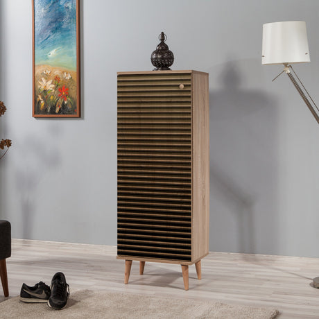 Shoe cabinets - Shoe cabinet Filinta Sonoma Oak Striped Melamine 50x135x38 cm - Dimehouse