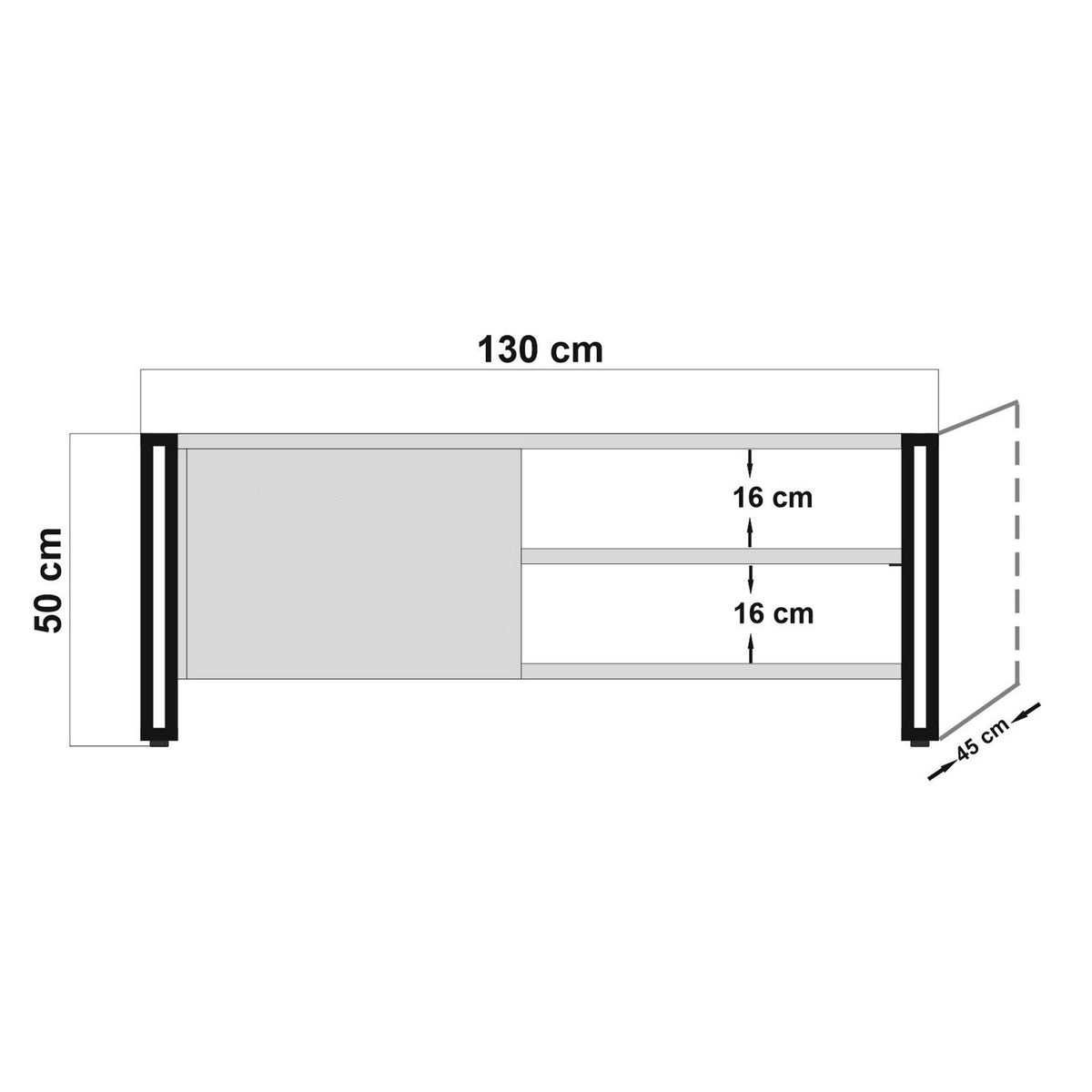 TV Furniture - TV Furniture Arcas Atlantic Pine Black Melamine 130x50x45 cm - Dimehouse
