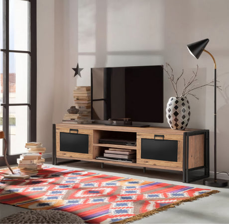 TV Furniture - TV Furniture Arcas Atlantic Pine Black Melamine 180x50x45 cm - Dimehouse