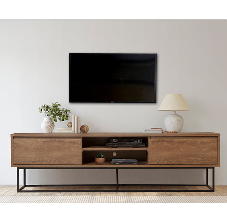 TV Furniture - TV Furniture Rodez Walnut Black Melamine 180x50x40 cm - Dimehouse