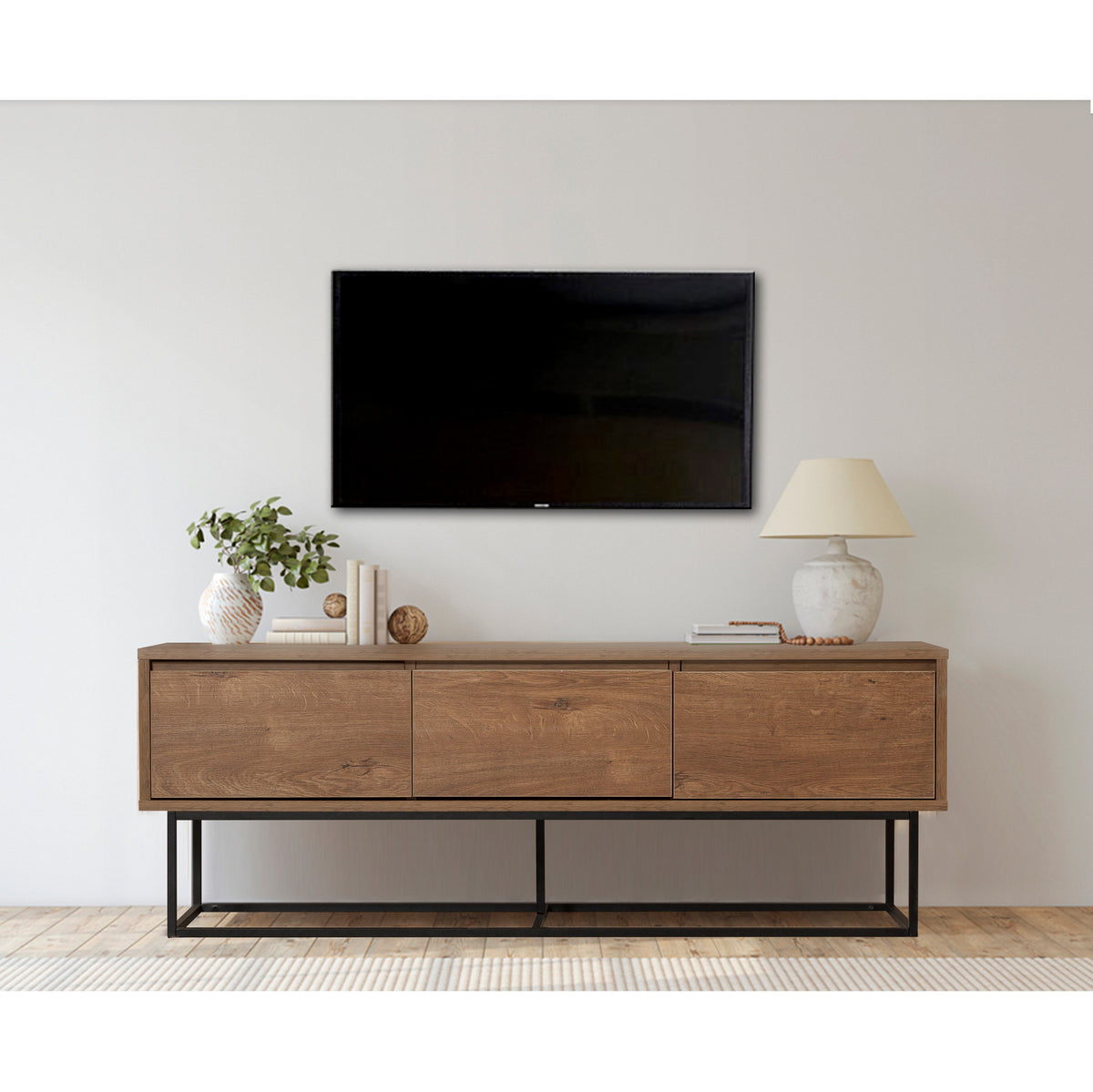 TV Furniture - TV Furniture Milo Walnut Black Melamine 140x50x40 cm - Dimehouse