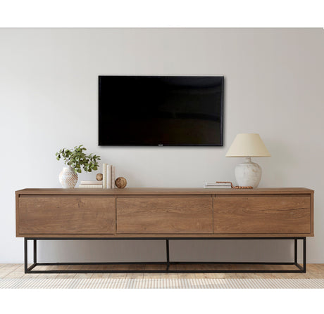 TV Furniture - TV Furniture Milo Walnut Black Melamine 180x50x40 cm - Dimehouse