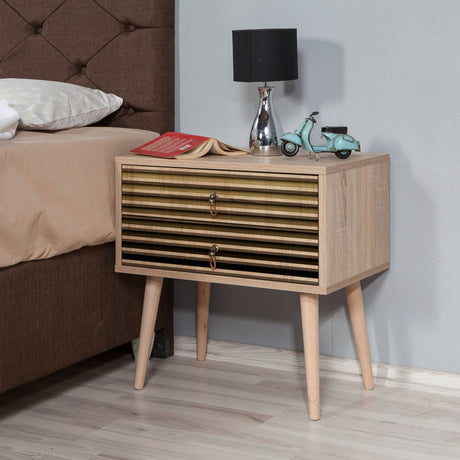 Bedside tables - Bedside table Catalina Sonoma Oak Melamine 60x61x40 cm - Dimehouse