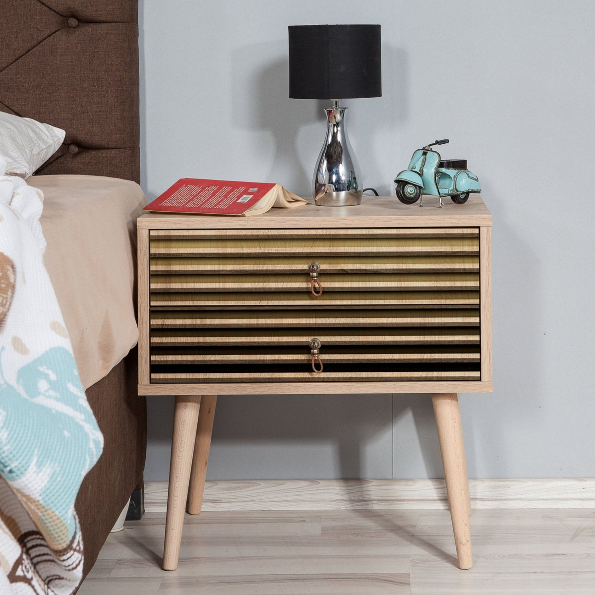 Bedside tables - Bedside table Catalina Sonoma Oak Melamine 60x61x40 cm - Dimehouse