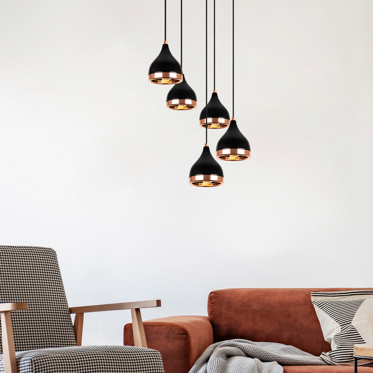 Hanging lamps - Hanging lamp 5 - lights Stepped Black Copper Metal Grip - Dimehouse