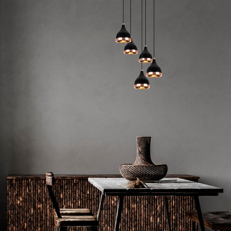 Hanging lamps - Hanging lamp 5 - lights Stepped Black Copper Metal Grip - Dimehouse