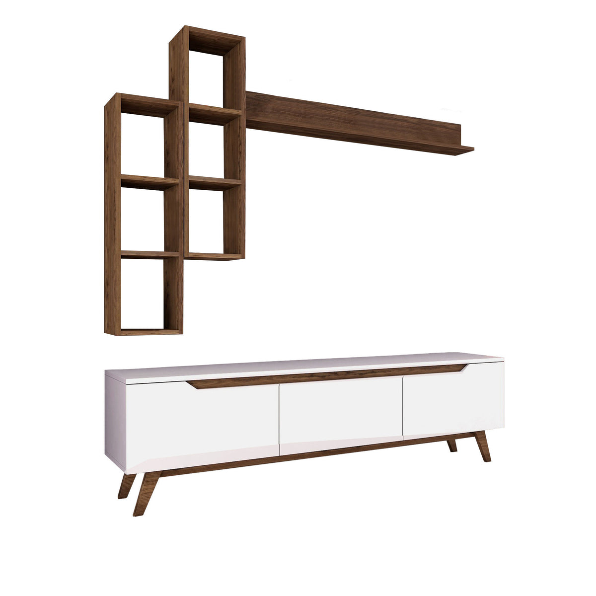 TV Furniture - TV Furniture Set Iona White Dark Walnut Melamine 180x48.6x35 cm - Dimehouse