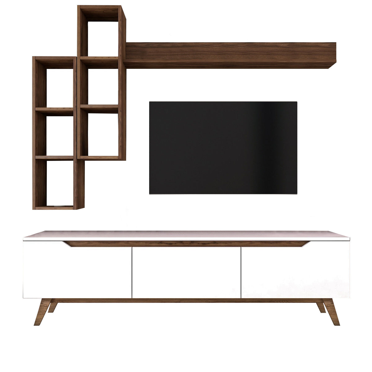 TV Furniture - TV Furniture Set Iona White Dark Walnut Melamine 180x48.6x35 cm - Dimehouse