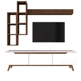 TV Furniture - TV Furniture Set Iona White Dark Walnut Melamine 180x48.6x35 cm - Dimehouse