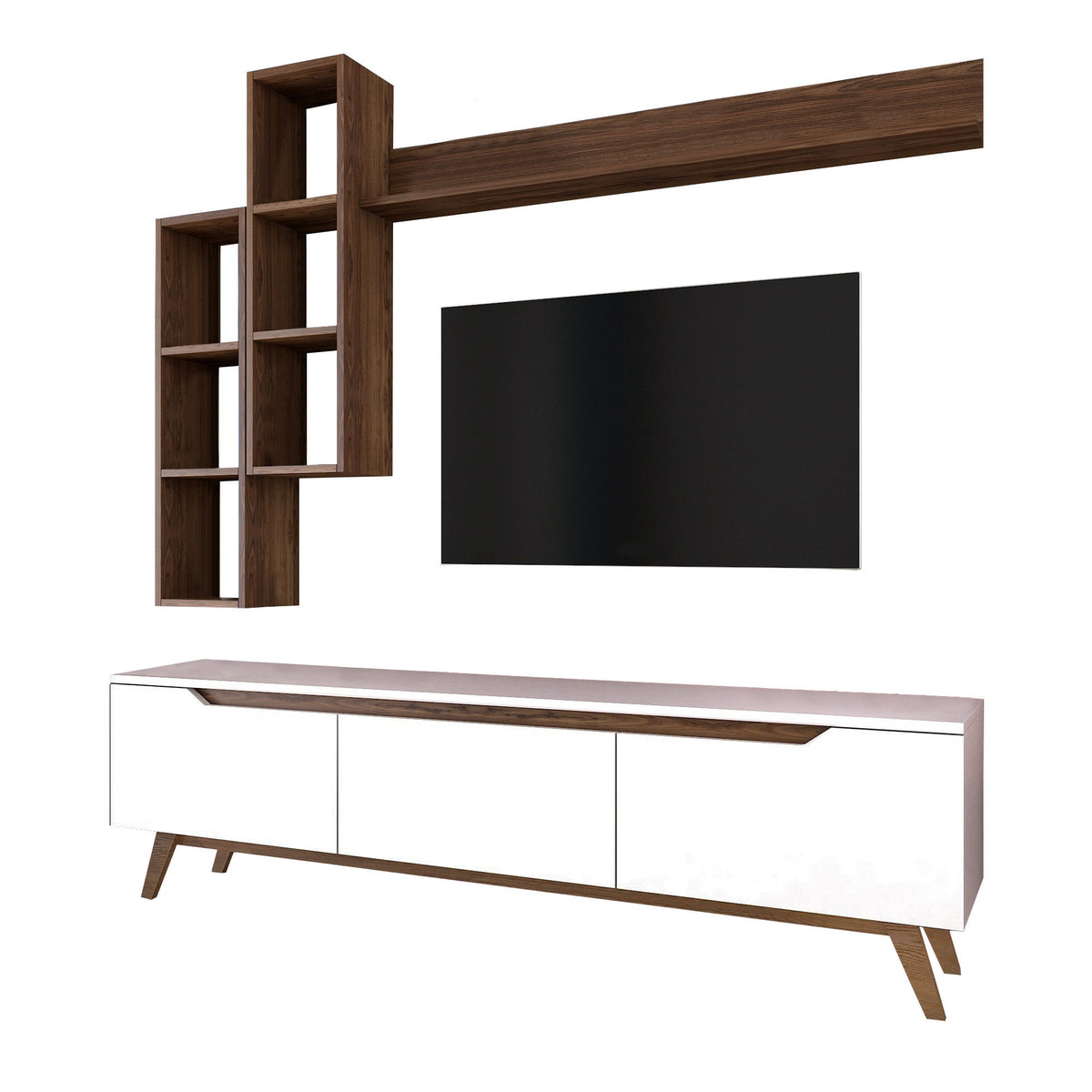 TV Furniture - TV Furniture Set Iona White Dark Walnut Melamine 180x48.6x35 cm - Dimehouse