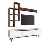 TV Furniture - TV Furniture Set Iona White Dark Walnut Melamine 180x48.6x35 cm - Dimehouse