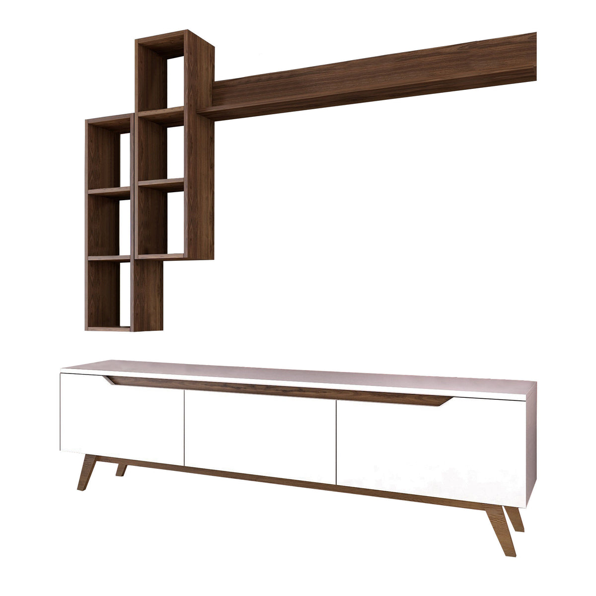 TV Furniture - TV Furniture Set Iona White Dark Walnut Melamine 180x48.6x35 cm - Dimehouse