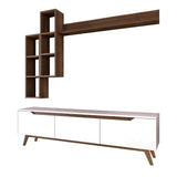TV Furniture - TV Furniture Set Iona White Dark Walnut Melamine 180x48.6x35 cm - Dimehouse