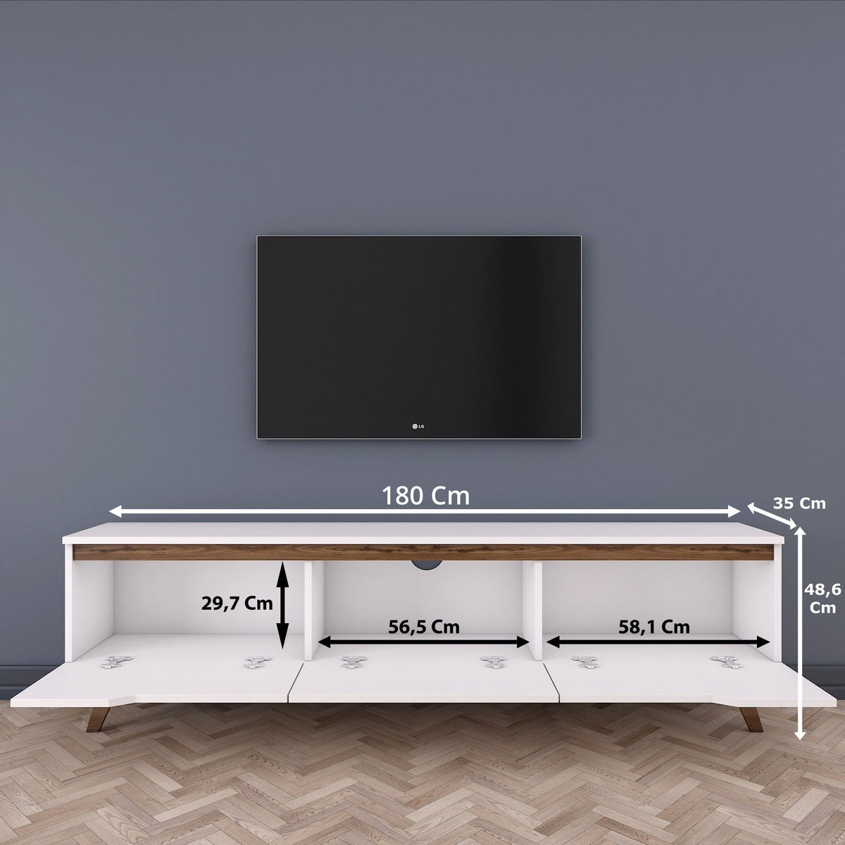 TV Furniture - TV Furniture Osiris White Dark Walnut Melamine 180x48.6x35 cm - Dimehouse