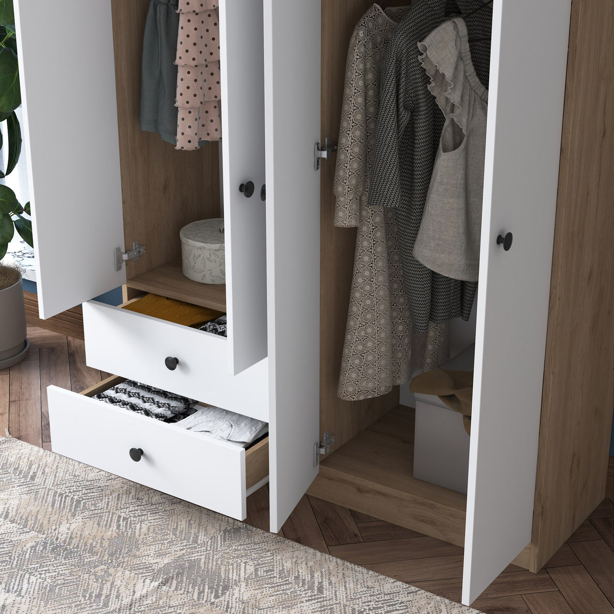 Wardrobes - Wardrobe Walnut White Melamine - Hang and lay - 120x170x42.5 cm - Aspen - Dimehouse