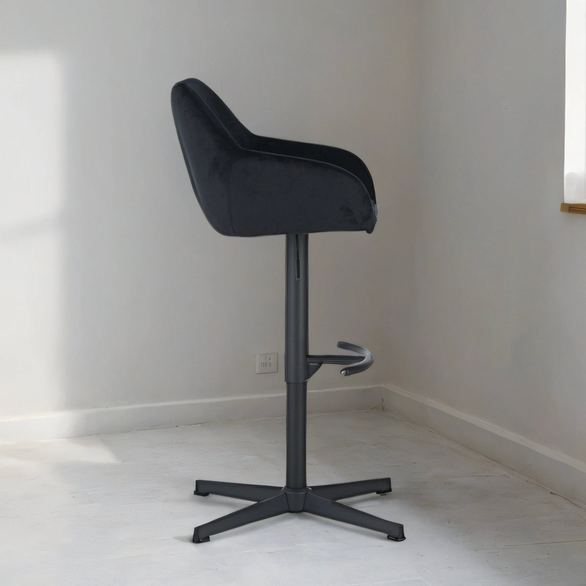 Bar Stools - Venom Bar Stool Black Velvet - Adjustable Swivel Bar Chair with Armrest - Dimehouse