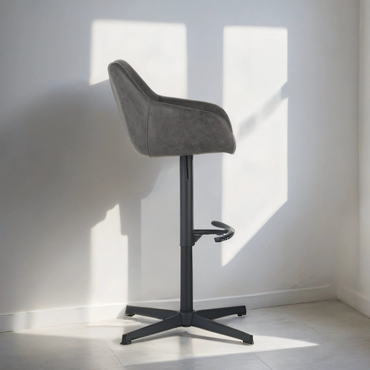 Bar Stools - Venom Bar Stool Anthracite Eco - leather - Adjustable Swivel Bar Chair with Armrest - Dimehouse