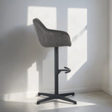Bar Stools - Venom Bar Stool Anthracite Eco - leather - Adjustable Swivel Bar Chair with Armrest - Dimehouse