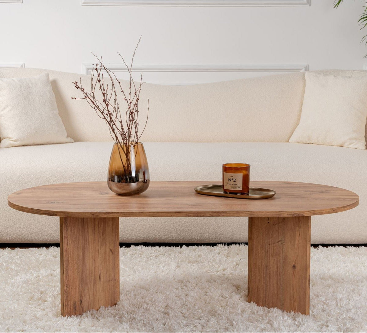 Coffee tables - Coffee table pine wood melamine arc shape Koda 119x60 cm - Dimehouse