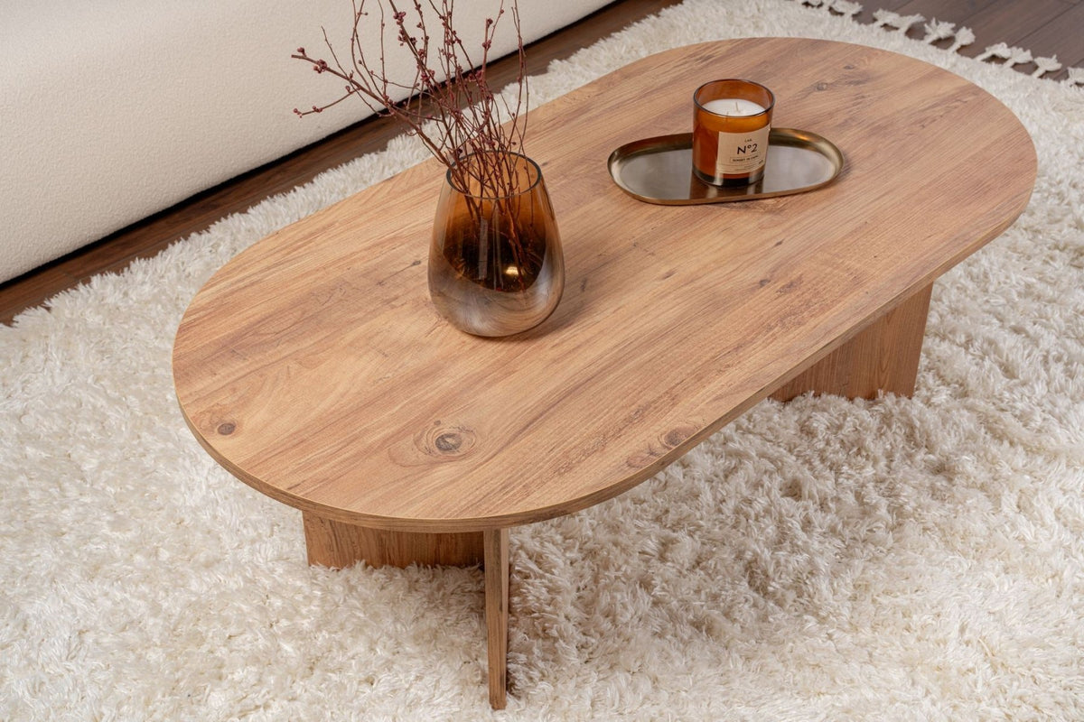 Coffee tables - Coffee table pine wood melamine arc shape Koda 119x60 cm - Dimehouse